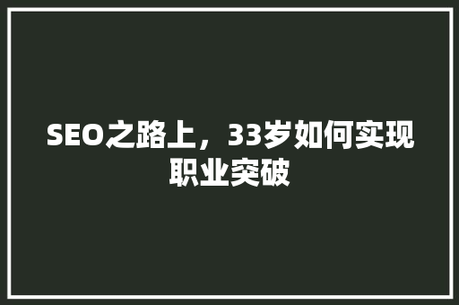 SEO之路上，33岁如何实现职业突破