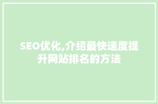 SEO优化,介绍最快速度提升网站排名的方法