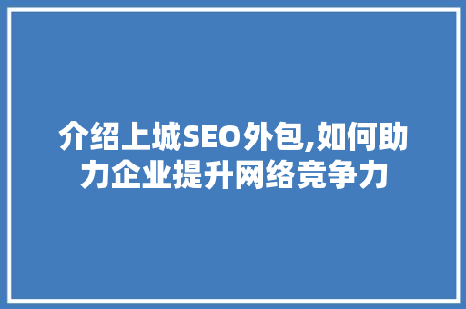 介绍上城SEO外包,如何助力企业提升网络竞争力