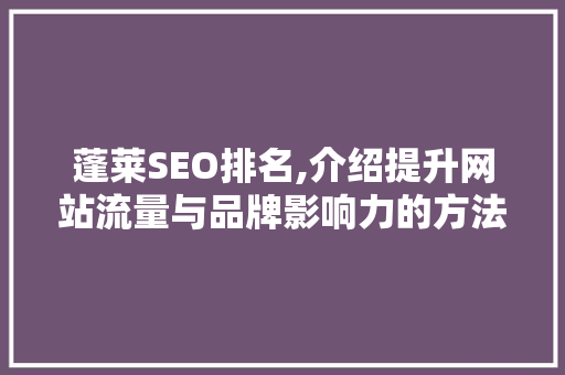 蓬莱SEO排名,介绍提升网站流量与品牌影响力的方法