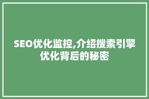 SEO优化监控,介绍搜索引擎优化背后的秘密