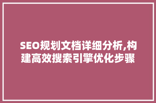 SEO规划文档详细分析,构建高效搜索引擎优化步骤