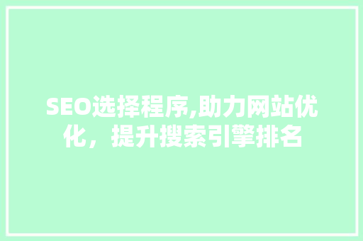 SEO选择程序,助力网站优化，提升搜索引擎排名