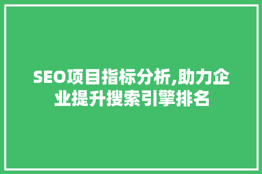 SEO项目指标分析,助力企业提升搜索引擎排名