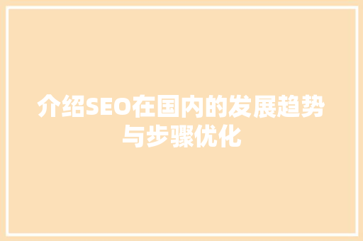 介绍SEO在国内的发展趋势与步骤优化