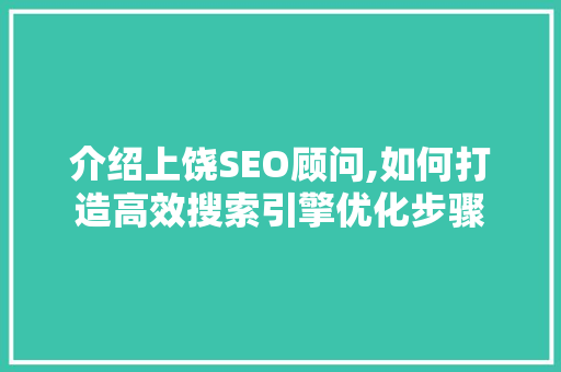 介绍上饶SEO顾问,如何打造高效搜索引擎优化步骤