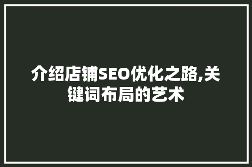 介绍店铺SEO优化之路,关键词布局的艺术