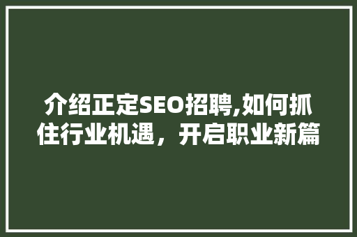 介绍正定SEO招聘,如何抓住行业机遇，开启职业新篇章