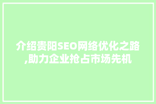 介绍贵阳SEO网络优化之路,助力企业抢占市场先机