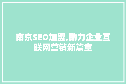 南京SEO加盟,助力企业互联网营销新篇章