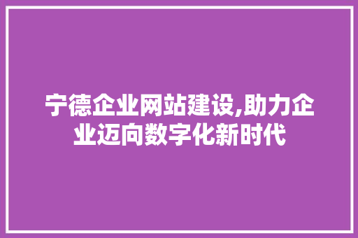 宁德企业网站建设,助力企业迈向数字化新时代