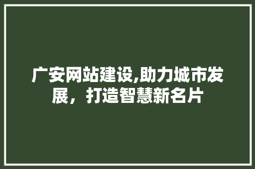广安网站建设,助力城市发展，打造智慧新名片