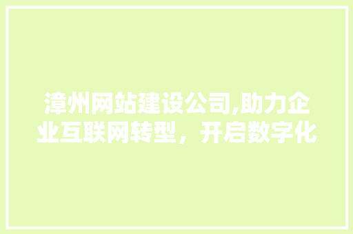 漳州网站建设公司,助力企业互联网转型，开启数字化发展新篇章