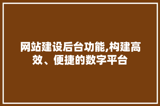 网站建设后台功能,构建高效、便捷的数字平台