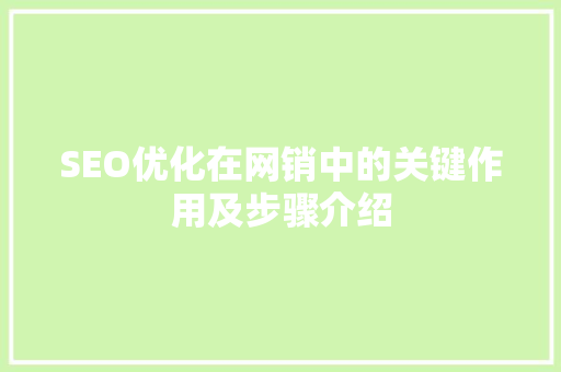 SEO优化在网销中的关键作用及步骤介绍