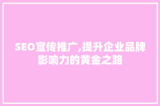 SEO宣传推广,提升企业品牌影响力的黄金之路