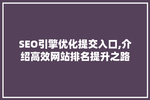 SEO引擎优化提交入口,介绍高效网站排名提升之路