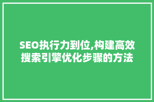 SEO执行力到位,构建高效搜索引擎优化步骤的方法