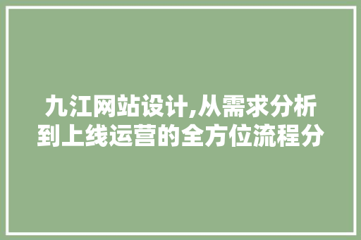 九江网站设计,从需求分析到上线运营的全方位流程分析
