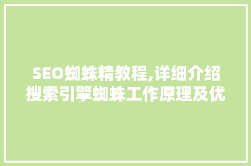 SEO蜘蛛精教程,详细介绍搜索引擎蜘蛛工作原理及优化步骤