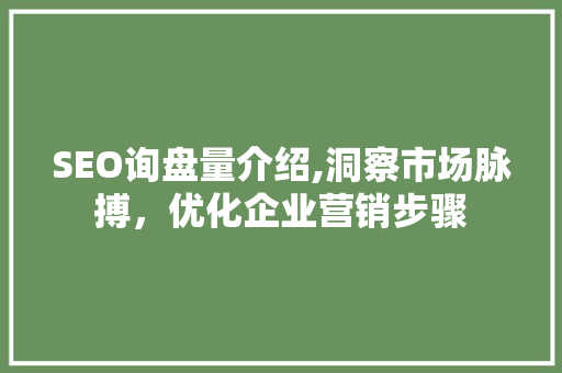 SEO询盘量介绍,洞察市场脉搏，优化企业营销步骤
