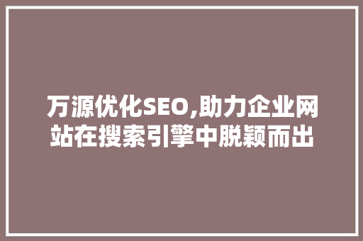 万源优化SEO,助力企业网站在搜索引擎中脱颖而出