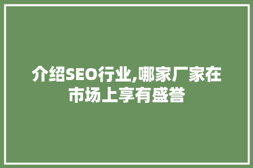 介绍SEO行业,哪家厂家在市场上享有盛誉