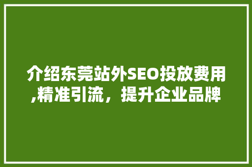 介绍东莞站外SEO投放费用,精准引流，提升企业品牌影响力