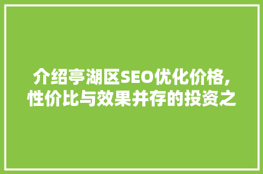 介绍亭湖区SEO优化价格,性价比与效果并存的投资之路