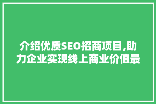 介绍优质SEO招商项目,助力企业实现线上商业价值最大化