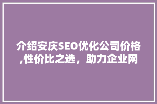 介绍安庆SEO优化公司价格,性价比之选，助力企业网络营销腾飞