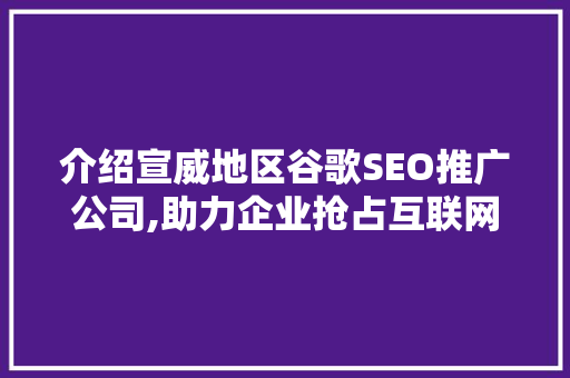 介绍宣威地区谷歌SEO推广公司,助力企业抢占互联网蓝海市场