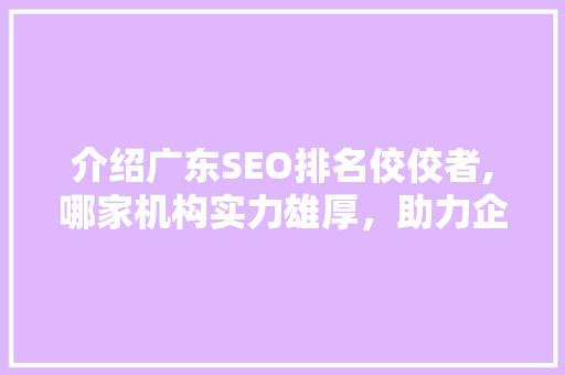 介绍广东SEO排名佼佼者,哪家机构实力雄厚，助力企业腾飞
