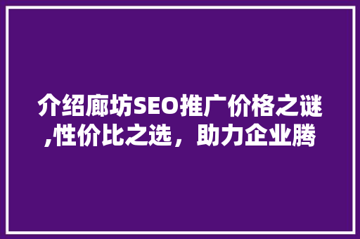 介绍廊坊SEO推广价格之谜,性价比之选，助力企业腾飞