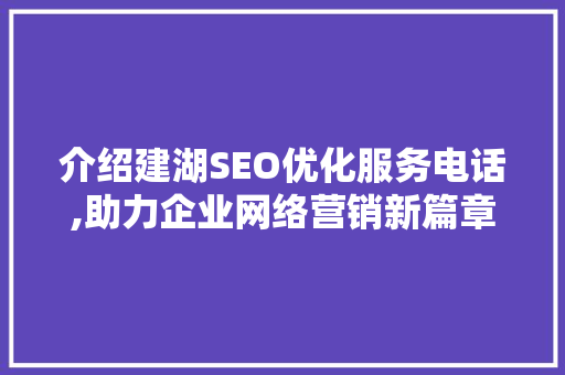 介绍建湖SEO优化服务电话,助力企业网络营销新篇章