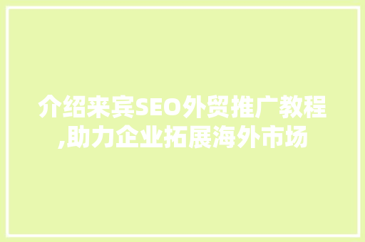 介绍来宾SEO外贸推广教程,助力企业拓展海外市场