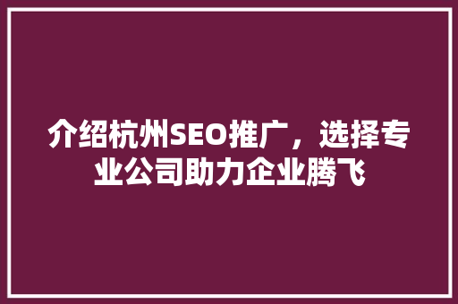 介绍杭州SEO推广，选择专业公司助力企业腾飞