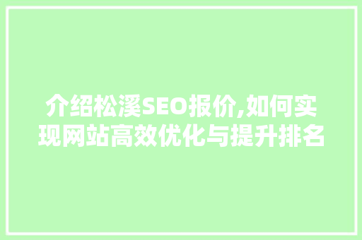 介绍松溪SEO报价,如何实现网站高效优化与提升排名