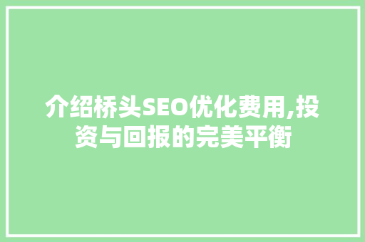 介绍桥头SEO优化费用,投资与回报的完美平衡