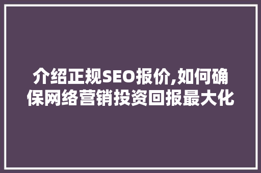 介绍正规SEO报价,如何确保网络营销投资回报最大化