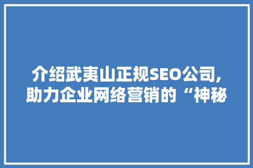 介绍武夷山正规SEO公司,助力企业网络营销的“神秘力量”