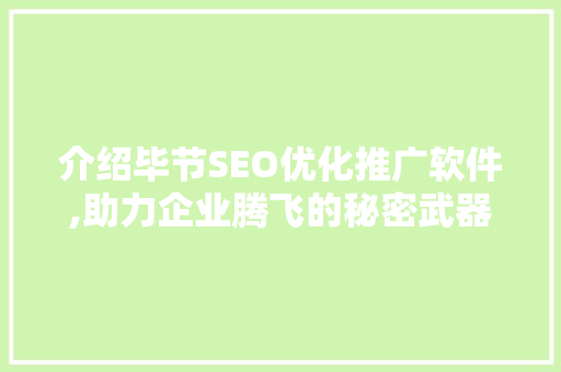 介绍毕节SEO优化推广软件,助力企业腾飞的秘密武器