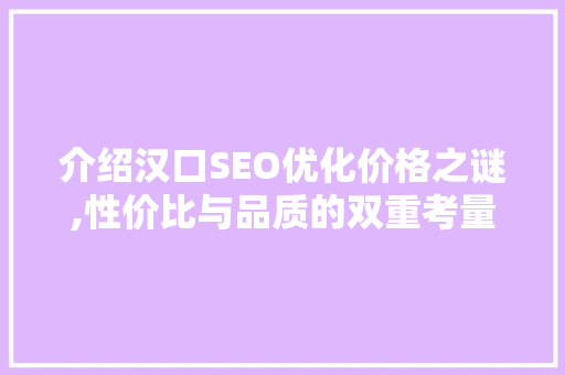 介绍汉口SEO优化价格之谜,性价比与品质的双重考量