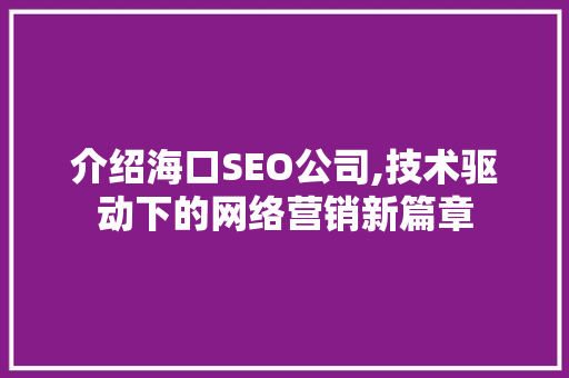 介绍海口SEO公司,技术驱动下的网络营销新篇章