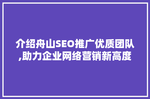 介绍舟山SEO推广优质团队,助力企业网络营销新高度