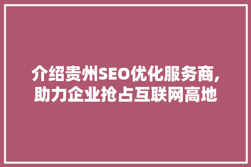 介绍贵州SEO优化服务商,助力企业抢占互联网高地
