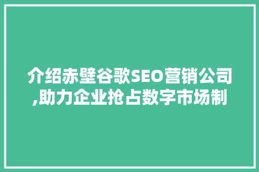介绍赤壁谷歌SEO营销公司,助力企业抢占数字市场制高点