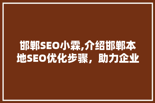 邯郸SEO小霖,介绍邯郸本地SEO优化步骤，助力企业提升网络竞争力 后端技术