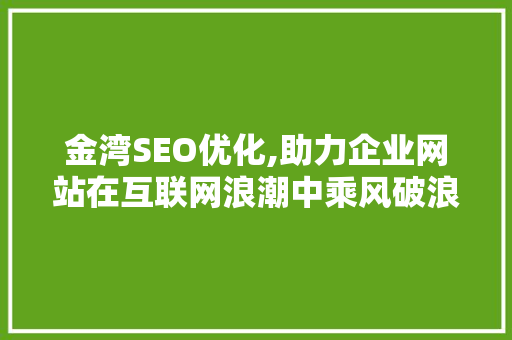 金湾SEO优化,助力企业网站在互联网浪潮中乘风破浪