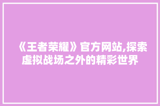 《王者荣耀》官方网站,探索虚拟战场之外的精彩世界 项目报告
